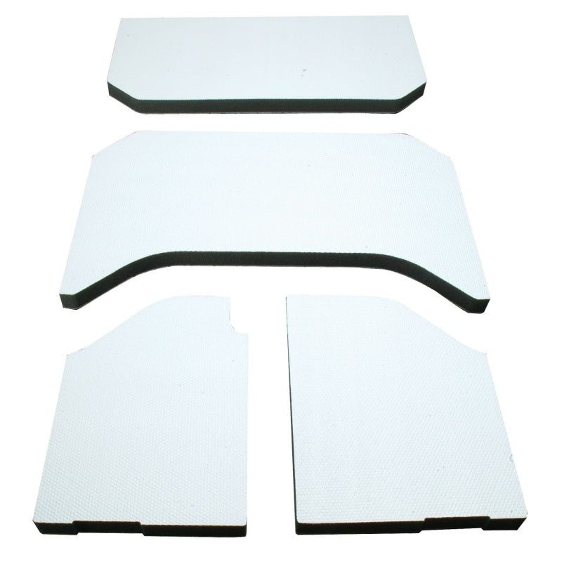 White DEI 07-10 Jeep Wrangler JK 4-door boom mat headliner set installed in a hard top interior.