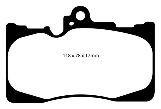 EBC Redstuff performance front brake pads for Lexus GS350 2007-2008, showing red brake pad material and metal backing plate