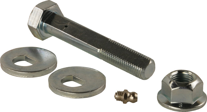 Moog Subaru Forester rear alignment toe adjuster in suspension alignment kit, showing metal component with adjustment markings.
