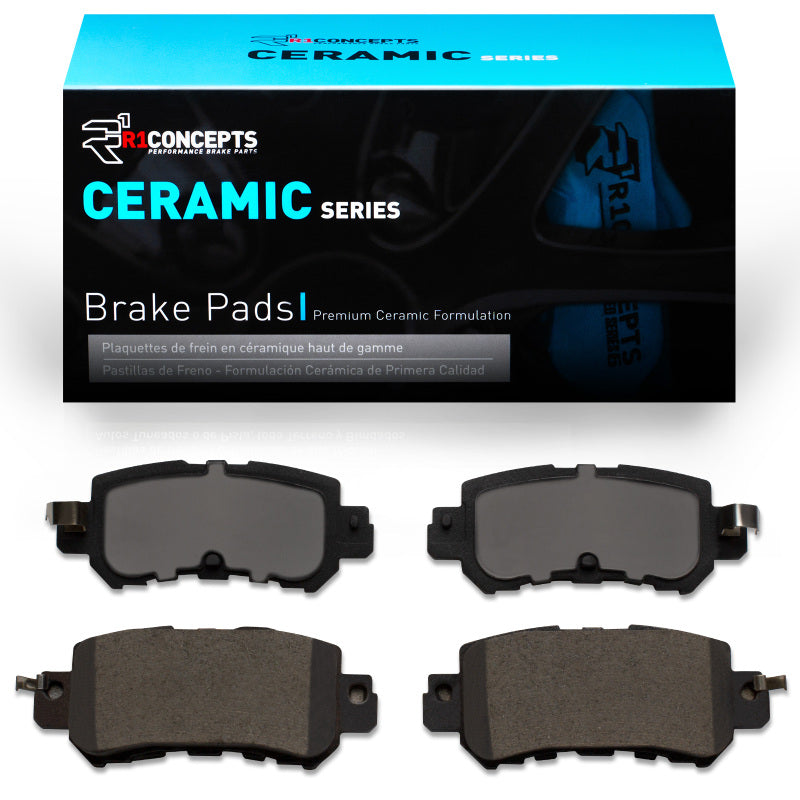 R1 Concepts ceramic brake pads for Mazda CX-3 2013-2018 rear, OE style brake pads installed on vehicle.