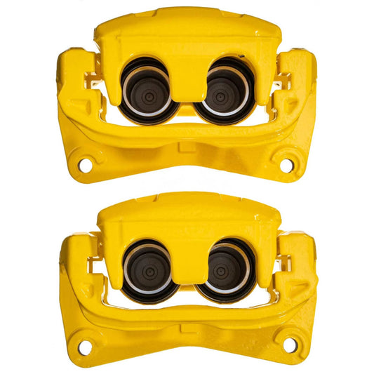 Pair of PowerStop yellow front brake calipers with brackets for Toyota 86 2017-2020, performance brake calipers for enhanced stopping power.
