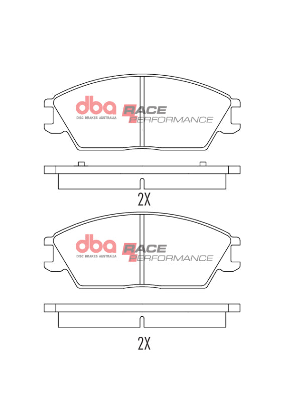 DBA 94-10 Hyundai Accent racing front brake pads for 1.3L, 1.5L, 1.6L engines, high-performance brake pad set.