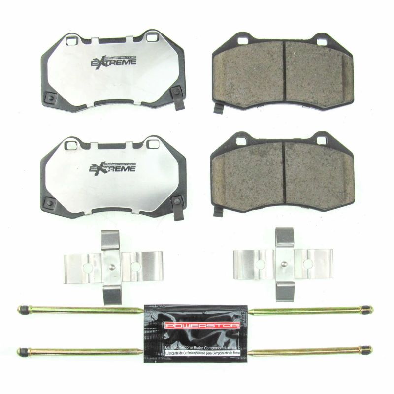 PowerStop performance front Z26 street brake pads with hardware for 2017-2018 Fiat 124 Spider, showing the brake pad set and hardware.