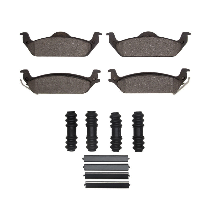 R1 Concepts Dodge Dakota rear ceramic brake pads and hardware kit, OE quality for RWD models, with brake components and hardware.