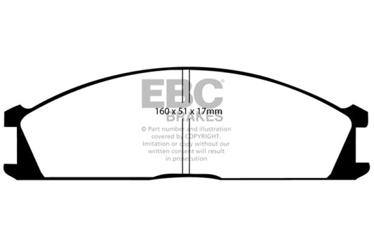 EBC Greenstuff front brake pads for 92-97 Subaru SVX 3.3, performance brake pads with green friction material visible.