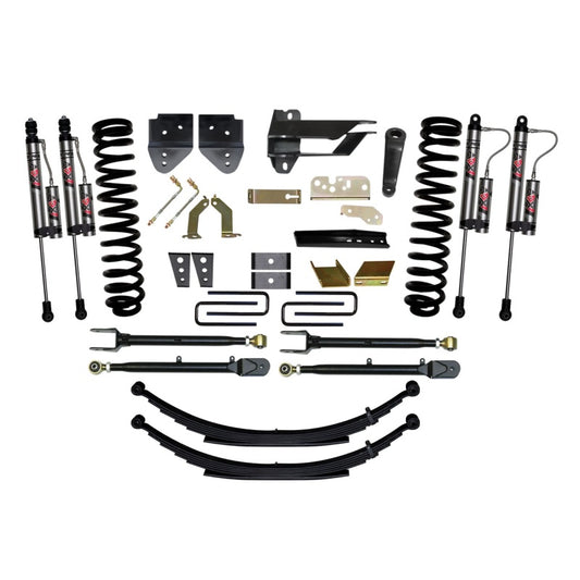 Skyjacker 8.5-inch lift kit for Ford F250-F350 4WD diesel trucks, showing the lifted suspension components and off-road setup.