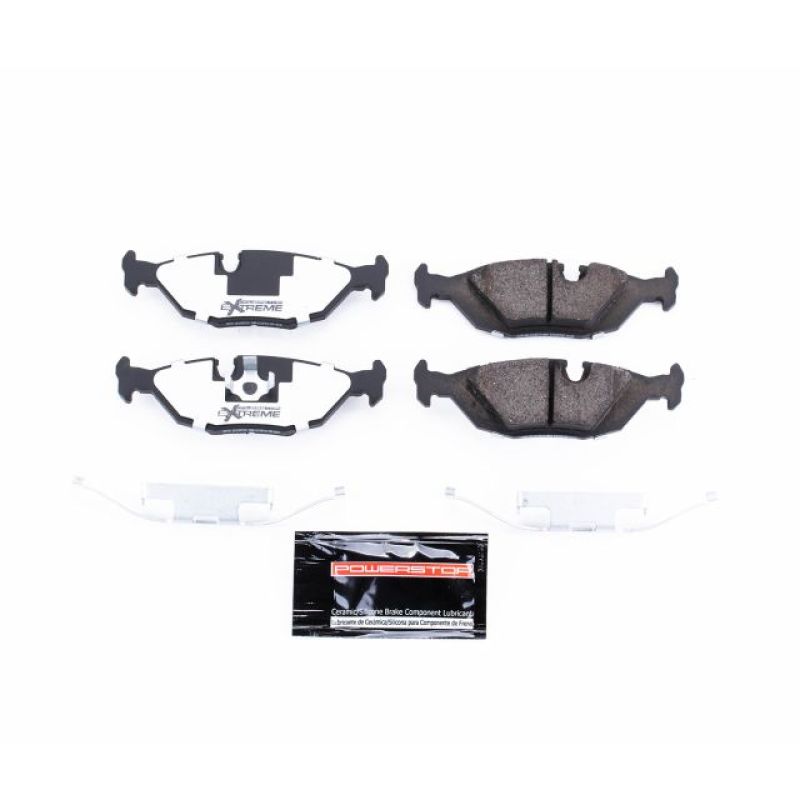 PowerStop rear Z26 Extreme Street brake pads for 1991 BMW 318i, showing the brake pad set with mounting hardware.