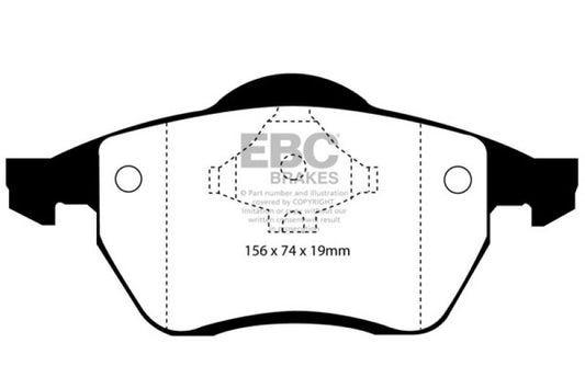 EBC Ultimax2 front brake pads for Audi A4 1.8 Turbo B5, OE type, shown in the image with brake pad details.