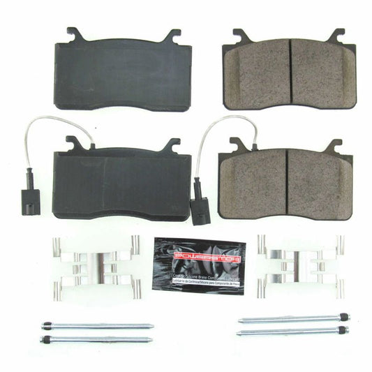 PowerStop Z23 Evolution Sport brake pads with hardware installed on front of 2017-2018 Alfa Romeo Giulia, performance brake upgrade