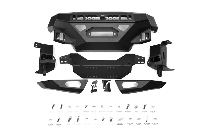 Steel front bumper for Ford Super Duty F-250/F-350, DV8 Offroad Spec Series, with rugged design and mounting points visible.