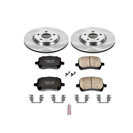 PowerStop OE brake kit for 2007 Chevrolet Cobalt front brakes showing brake rotors and pads assembled