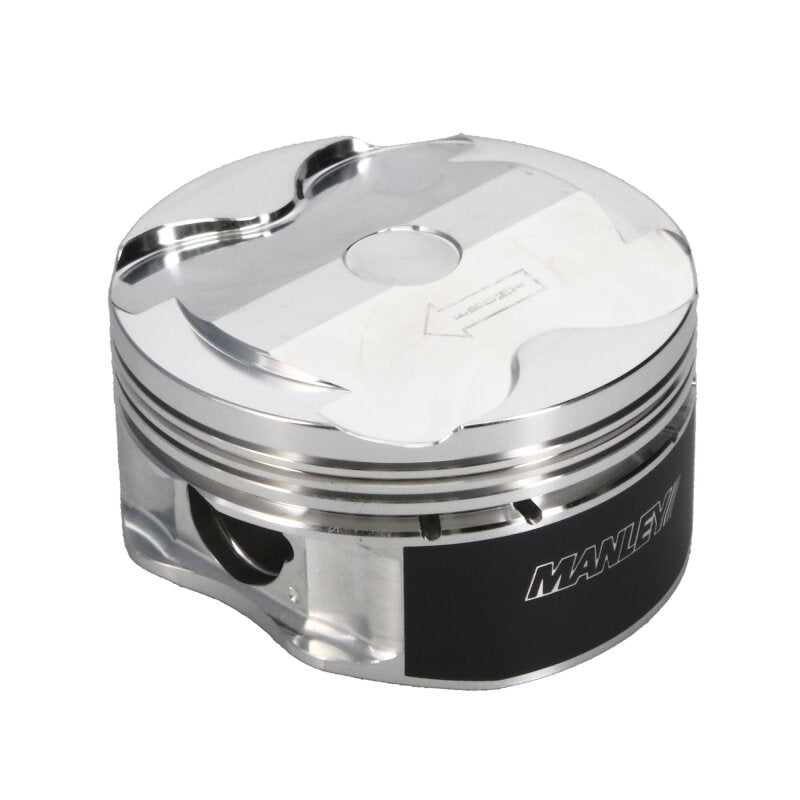 Manley Performance forged single piston for Ford 5.0L Coyote V8 engine, showing detailed metal construction and piston design.