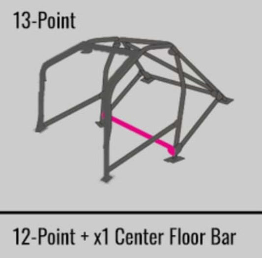 Cusco SFTY21 2-passenger black roll cage for Subaru 93-00 and Toyota Supra JZA80, featuring 13-point dash-thru design.