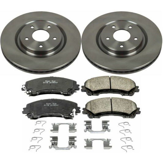 PowerStop front OE brake kit for Nissan Rogue 2014-2019 with brake rotors and calipers, designed for reliable stopping power.