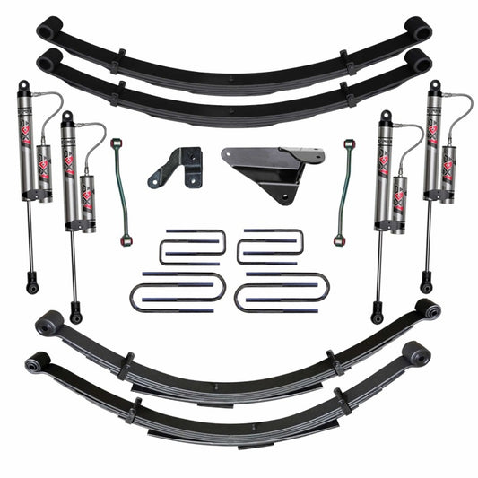 Skyjacker 6-inch lift kit installed on a 1999-2004 Ford F-250 V10 truck, showing the lifted suspension and wheel components.