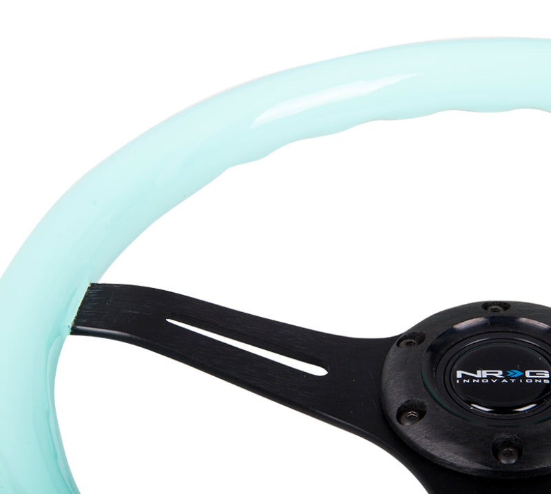 NRG Classic wood grain steering wheel with minty fresh color grip, 350mm diameter, black 3-spoke center for cars