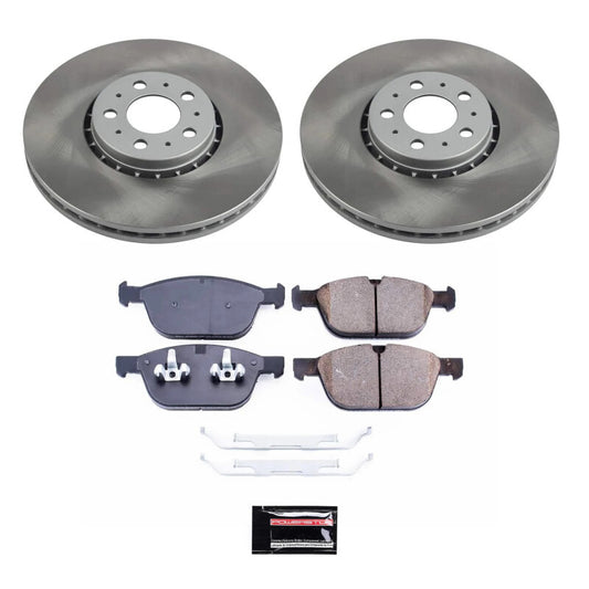 PowerStop front semi-coated rotor kit for 2013-2014 Volvo XC90, performance brake rotor set with clean, smooth surface.