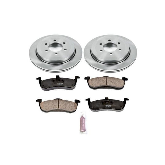 PowerStop OE rear brake kit for Ford Expedition 2007-2017, includes brake pads and rotors in a detailed automotive image.