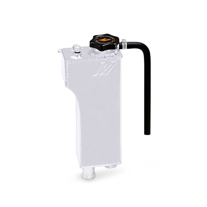 Mishimoto aluminum coolant expansion tank for BMW 3 Series 92-99, close-up of the sleek, durable coolant reservoir with brand logo.
