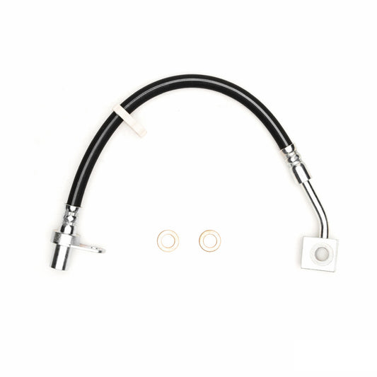 DFC Dodge Ram 1500 pickup front-left brake hose from brake line kit, shows flexible rubber line with metal fittings.