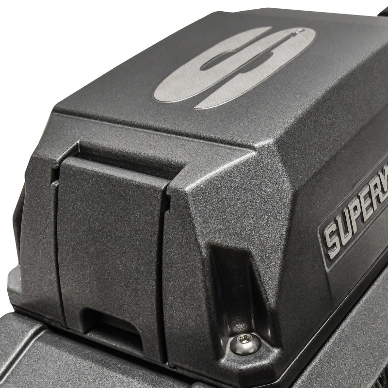 Superwinch 12000 LBS 12V DC winch with 80ft synthetic rope and graphite finish, designed for heavy-duty pulling and recovery tasks.