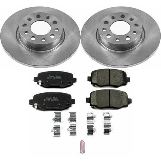 PowerStop OE rear brake kit for 2016-2018 Fiat 500X, includes brake rotors and pads for optimal braking performance.