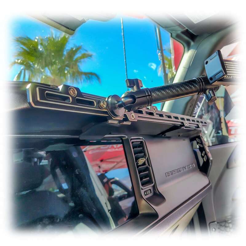 Turn Offroad Ford Bronco dash rail mount with hooks and handles, designed for 21-26 models, for added utility and organization.