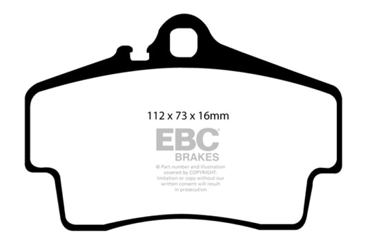 EBC red performance brake pads for Porsche 911 996 3.4 Carrera 2 rear with cast iron rotors, high-performance braking components