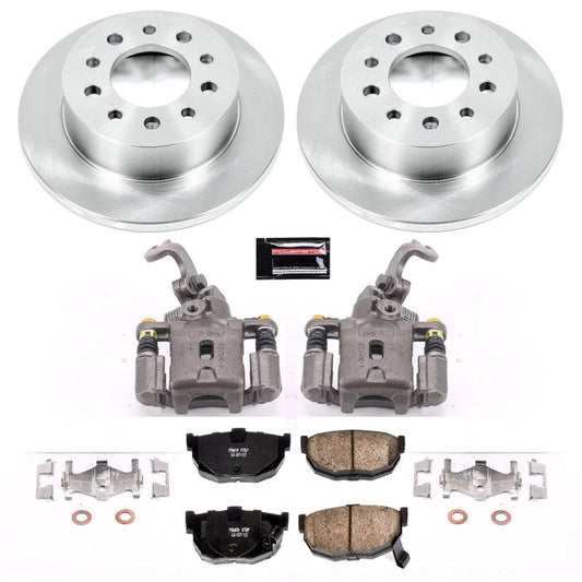 PowerStop rear Autospecialty brake kit with calipers for 2003-2008 Hyundai Tiburon, showing brake components and caliper details.