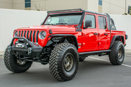 DV8 Offroad Jeep Gladiator side step and slider, black metal running board for 2019+ Jeep Gladiator pickup truck.
