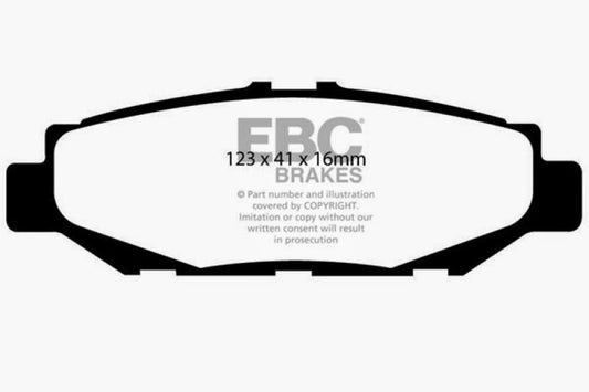 EBC Redstuff rear brake pads for Lexus GS300 1993-1997, performance brake pads with red friction material and metal backing plate.