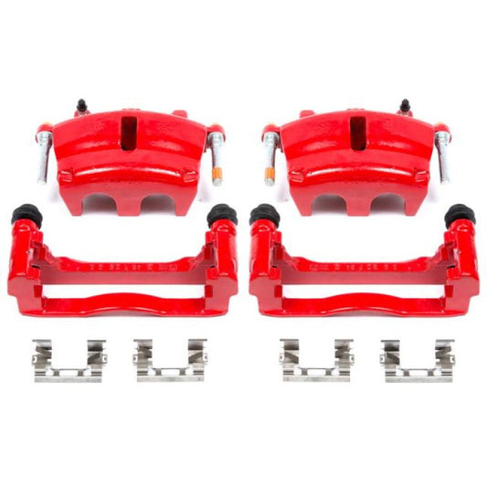 PowerStop front red brake calipers with brackets for 2006-2007 Buick Rainier, pair of performance brake calipers.