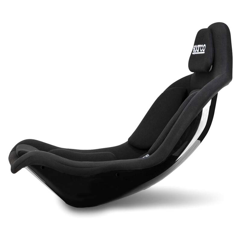 Black Sparco GP Vinyl Racing Seat, a high-back race seat with racing harness openings and ergonomic design for gaming or racing.