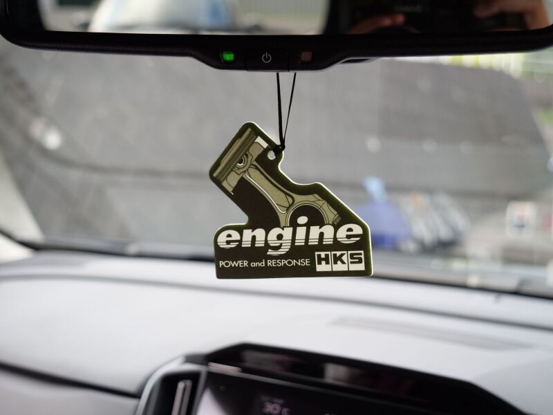 HKS Air Freshener Engine set with three marketing-themed engine-shaped air fresheners, featuring detailed brand logos and design.