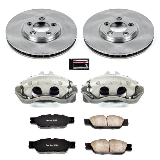 PowerStop 2005 Jaguar S-Type front OE brake kit with calipers, including rotors and brake pads, for enhanced braking performance.