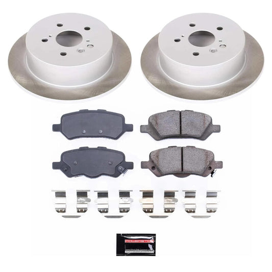 PowerStop rear semi-coated brake rotor kit for Toyota Venza, performance blank brake kit with visible rotors and packaging.