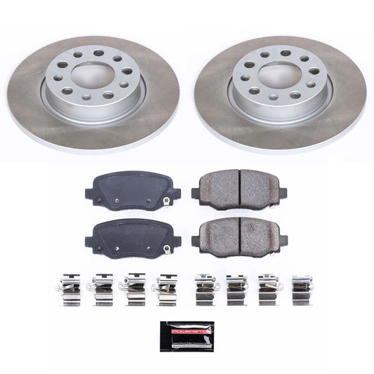 PowerStop rear semi-coated rotor kit for Jeep Renegade 2015-2022, performance brake components with visible rotors and packaging.