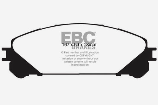 EBC 15+ Lexus NX200t 2.0 Turbo Ultimax2 front brake pads, OE quality, showing new brake pad components and packaging.