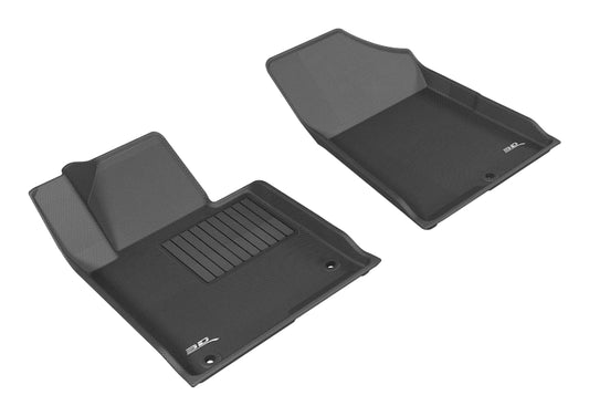 Black rubber 3D MAXpider 1st row floormat for Hyundai Sonata, Sonata Hybrid, and Kia Optima 2015-2020, featuring textured surface.