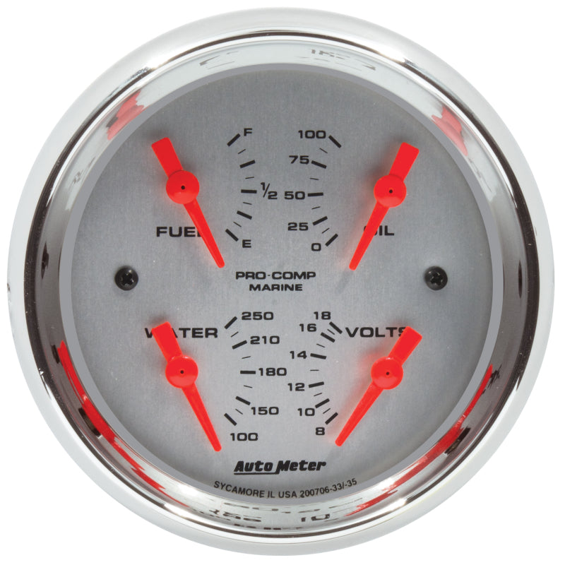 Autometer Marine Chrome 3-3/8in Gauge - 100PSI