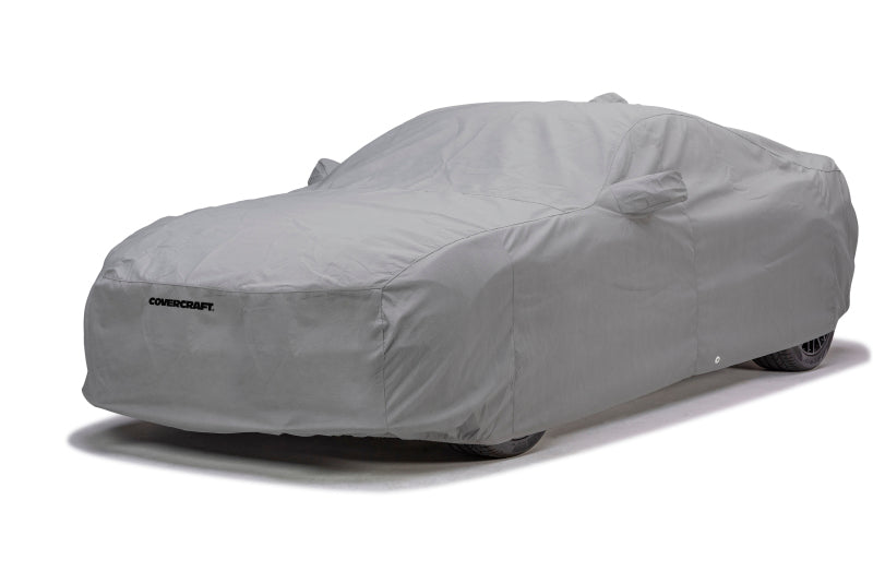 Gray Covercraft custom car cover for 2017-2024 Ford Super Duty, 5-layer softback all-climate protection on a vehicle.