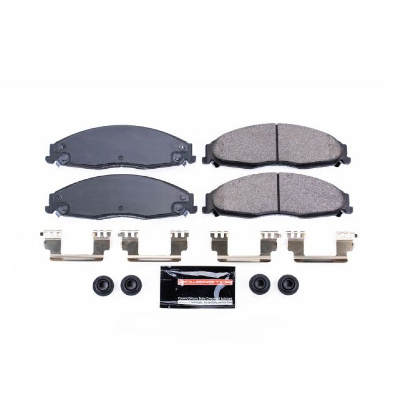 PowerStop Z23 Evolution Sport brake pads with hardware installed on a 2005-2008 Pontiac Grand Prix front brake system.