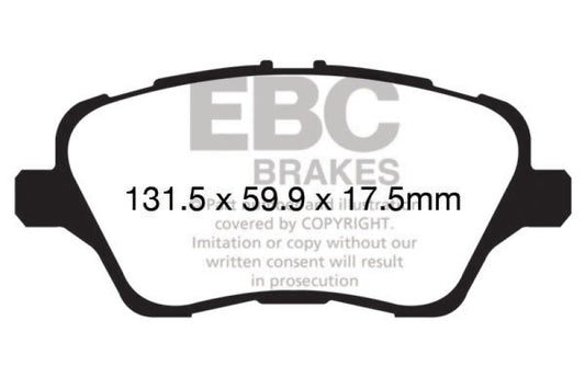 EBC 13+ Ford Fiesta 1.6 Turbo ST Ultimax2 front brake pads, OE type, showing the new brake pad set with metal backing plates.