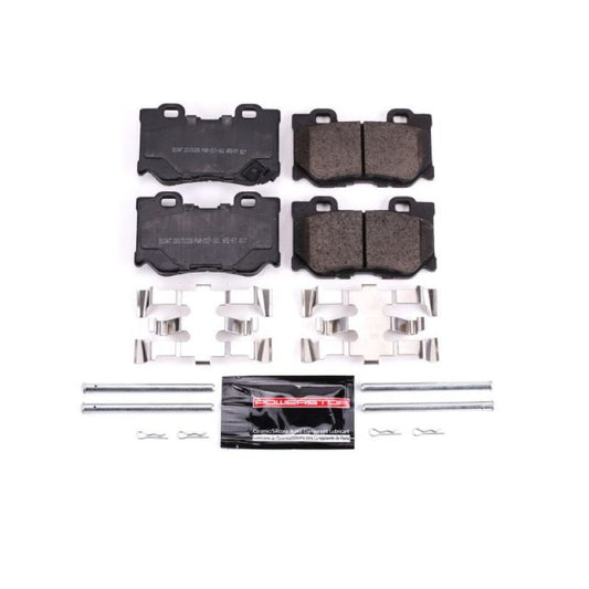 PowerStop Z23 Evolution Sport rear brake pads with hardware for Infiniti FX50 (2009-2013) showing the brake pad set and mounting components.