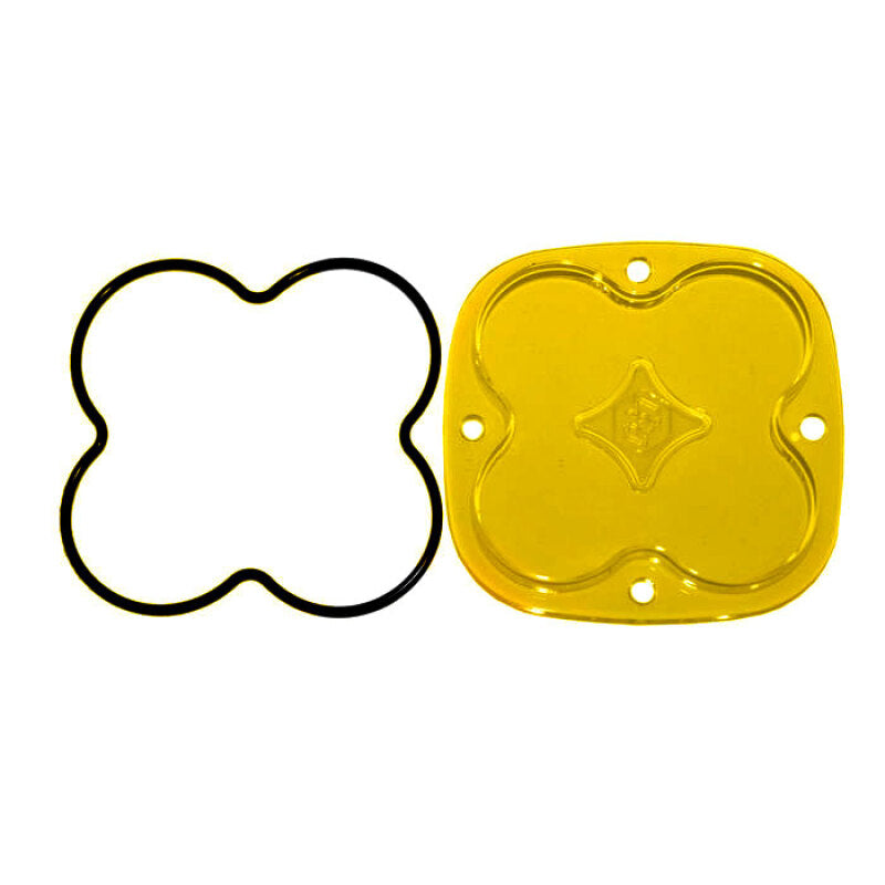 Baja Designs Squadron Series Spot Lens Kit in amber for light bars and cubes, showing the amber lens and mounting hardware.