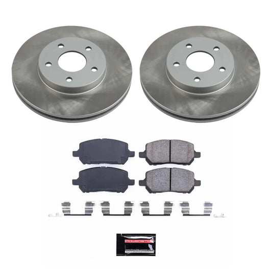 PowerStop semi-coated front brake rotor kit for 2007-2010 Pontiac G5, performance brake kit with ventilated rotor and mounting hardware.