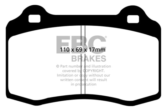 EBC Redstuff front brake pads for Alfa Romeo GTV 3.0 Brembo performance braking system, showing red friction material and backing plates.