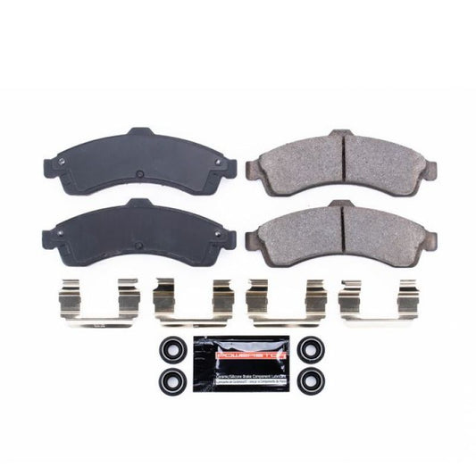 PowerStop Z23 Evolution Sport front brake pads with hardware for Buick Rainier 2004-2005, high-performance brake replacement.