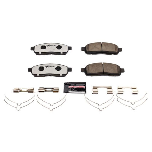 PowerStop Z36 performance front brake pads with hardware for 2009 Ford F-150 truck, designed for towing and heavy-duty braking.