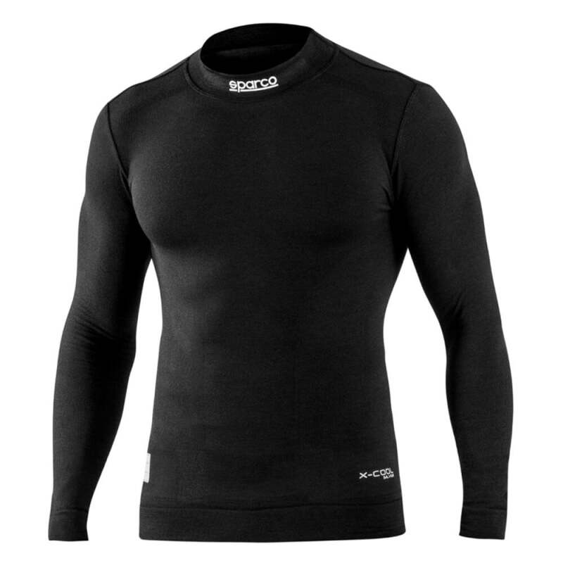 Black Sparco RW10 undershirt in size Large/XL, close-up of the breathable, fitted shirt fabric.